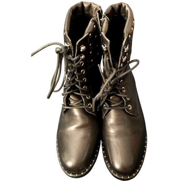 Fabianelli Black Studded Lace-Up Combat Boots With Side Zipper size 7 - Picture 2 of 9